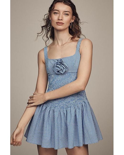 Maeve Blue Smocked Rosette Drop-Waist Mini Dress