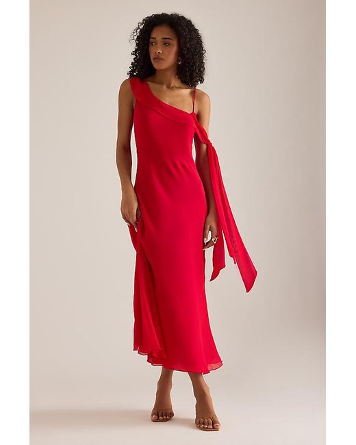 Kitri Red Jessica Asymmetric Drape Maxi Dress