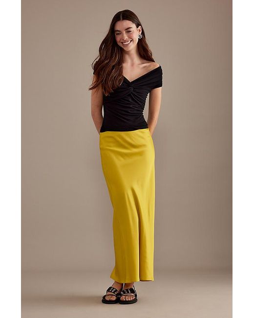Anthropologie Yellow Satin Bias Maxi Slip Skirt