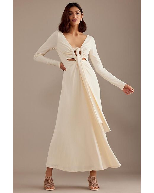 Significant Other Natural Charlie Long-sleeve Ribbed Maxi Dress