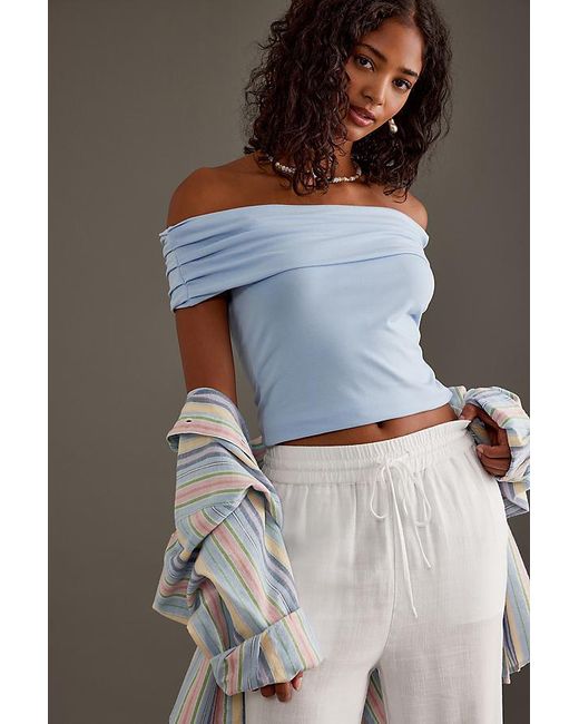 By Anthropologie Blue Bonnie Fold-Over Bardot Top