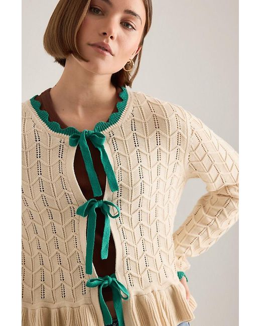 By Anthropologie Blue Pointelle Knit Tie-Front Cardigan