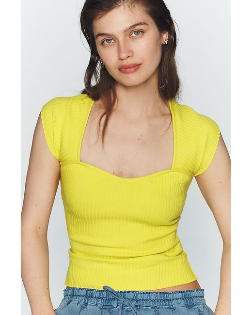 Maeve Yellow Cap-Sleeve Sweetheart Ribbed Top