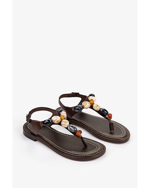 Penelope Chilvers Black Kala Beaded Leather Toe-Post Sandals