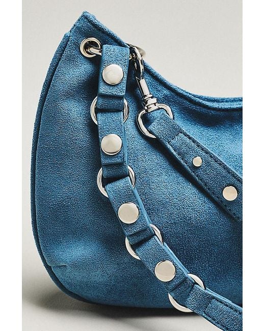 By Anthropologie Blue Faux-Suede Circular Shoulder Bag