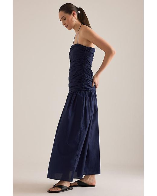 Faithfull The Brand Blue Notte Ruched Drop-Waist Maxi Dress