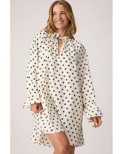It's 9pm Natural Margot Cotton Polka Dot Mini Dress