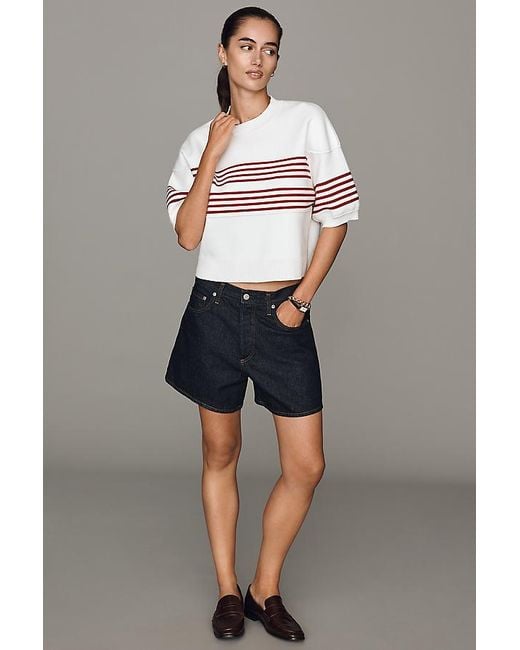 Maeve White Puff-Sleeve Knit Top