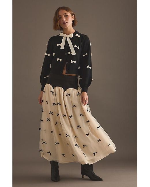 never fully dressed brown skirt Chocolate Satin Lily Midi Skirt with Lace Trim