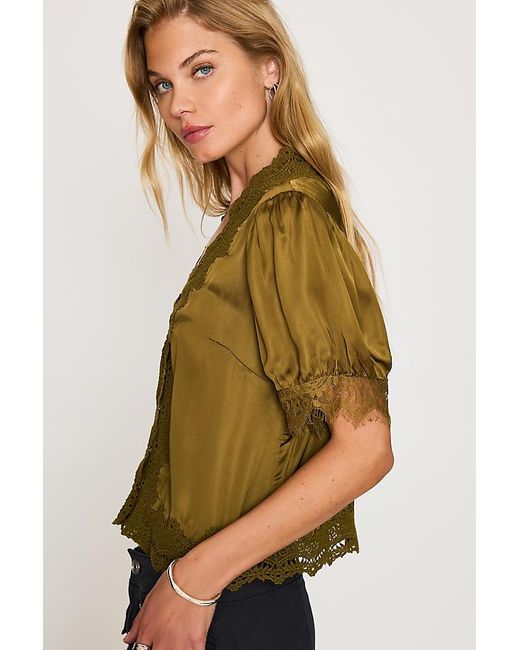 By Anthropologie Brown Stella Satin Lace-Trim Blouse