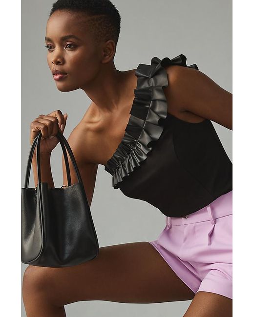 Sunday In Brooklyn Black One-shoulder Ruffled Faux Leather Top