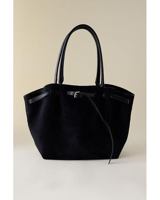 By Anthropologie Black Faux-Suede Belted Tote Bag