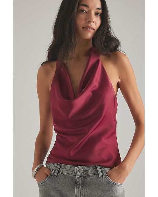 By Anthropologie Red Satin Halter Top