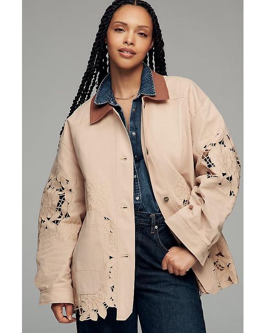 By Anthropologie Natural Floral Cutwork Barn Jacket