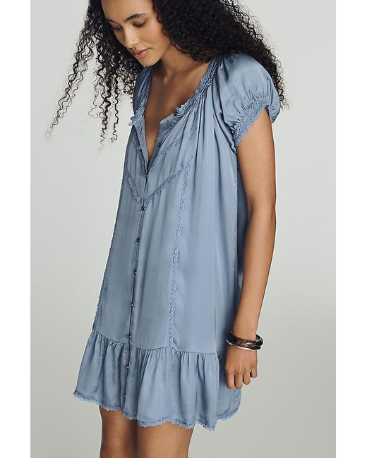 By Anthropologie Blue Amber Short-Sleeve Silken Mini Dress