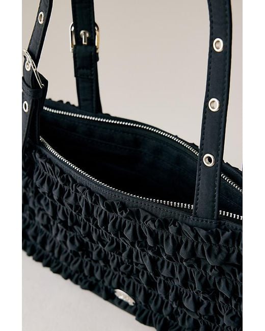 Damson Madder Black Sophia Ruffle Baguette Bag