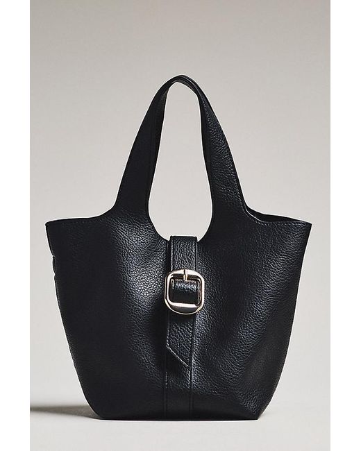 By Anthropologie Black Pebbled Bucket Tote Bag