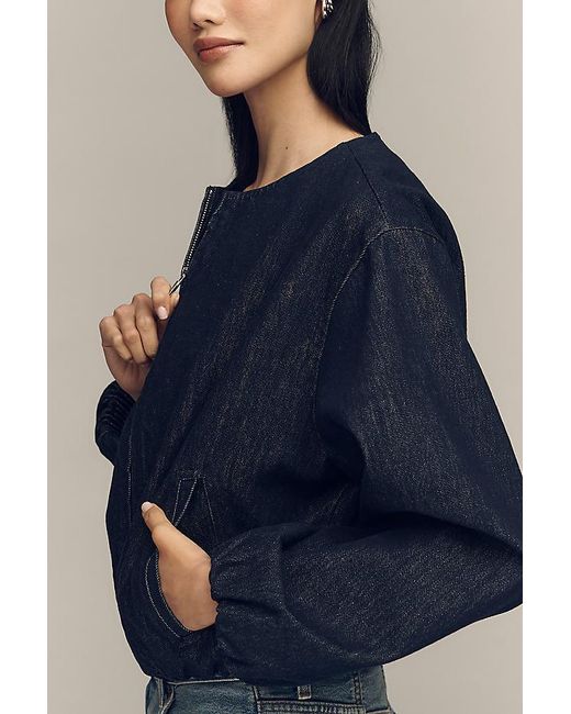 Pilcro Blue Cotton Denim Collarless Jacket