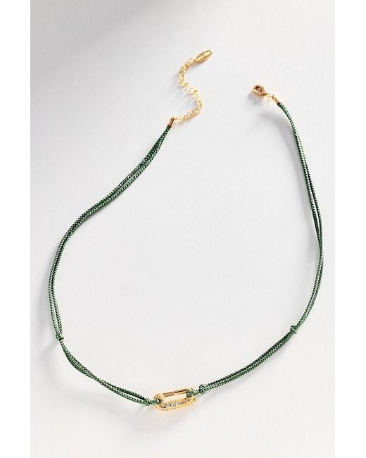 By Anthropologie White Corded Crystal Carabiner Necklace