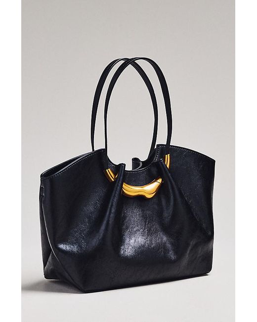 By Anthropologie Blue Molten Hardware Shiny Textured Tote Bag