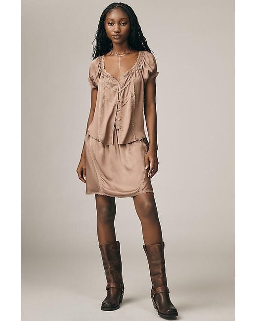 By Anthropologie Brown The Amber Short-Sleeve Silky Top
