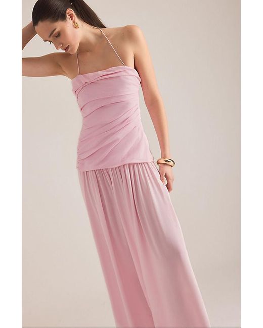 Faithfull The Brand Pink Notte Ruched Drop-Waist Maxi Dress