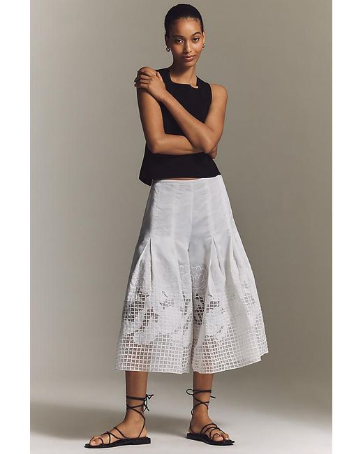 By Anthropologie White Sheer Novelty Culottes