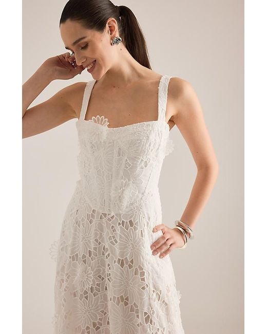 bardot adaline corset midi dress Bardot Adaline Broderie Midi Dress in Blue White