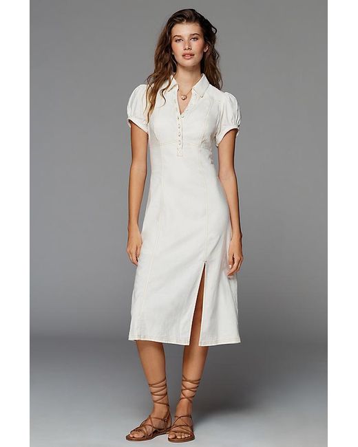 Pilcro Gray Linen-Blend Slim Button-Front Midi Dress