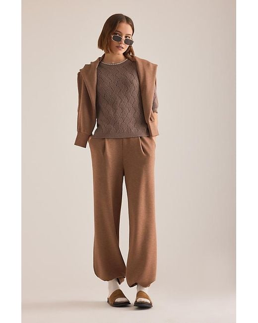 Varley Brown Agathe Pointelle Knit Top