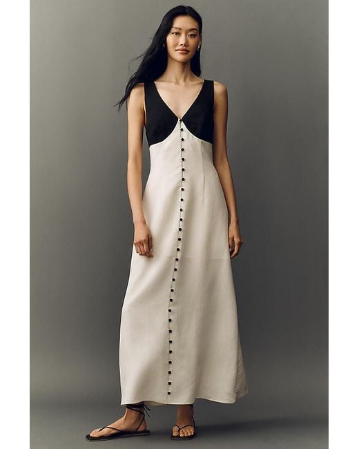 Mare Mare Natural V-Neck Button-Front Maxi Dress