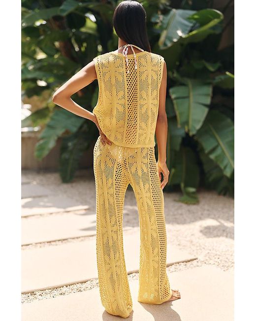 Celandine Green Bloom Crochet High-Rise Trousers