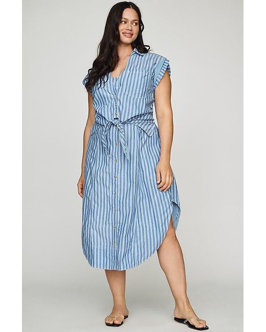 Pilcro Blue Sleeveless Wrap Shirt Dress