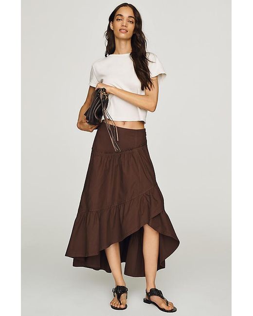 Pilcro Brown Tiered Asymmetric Midi Skirt