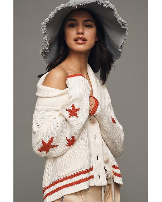 Maeve Gray Shawl Collar American Flag Cardigan