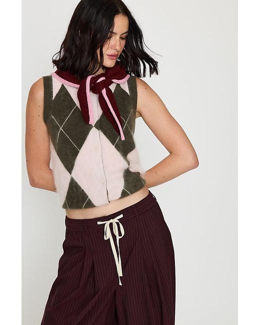 By Anthropologie Brown Small Tipped Knit Triangle Scarf