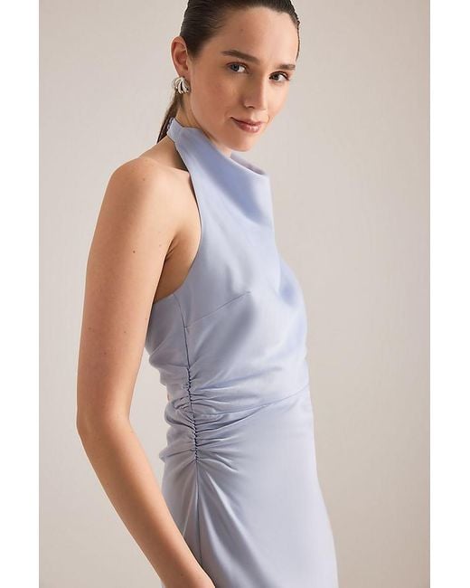 Nobody's Child Blue Devin Halter Column Satin Maxi Dress