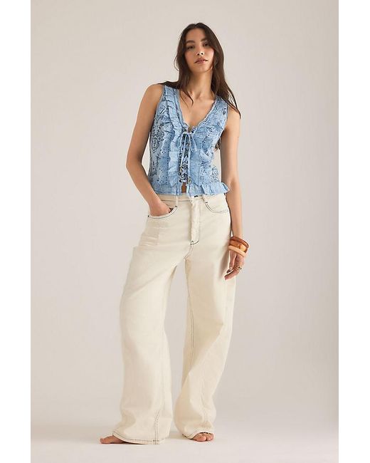 Pilcro Blue Eyelet Ruffle Tank Top