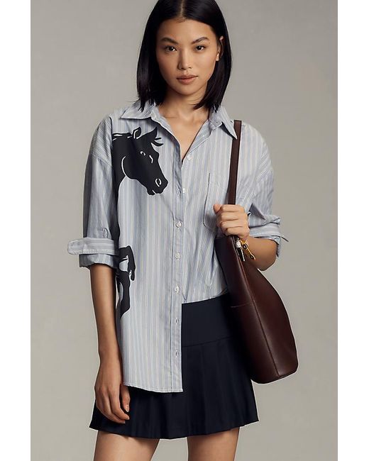 Maeve Gray Horse Silhouette Buttondown Shirt