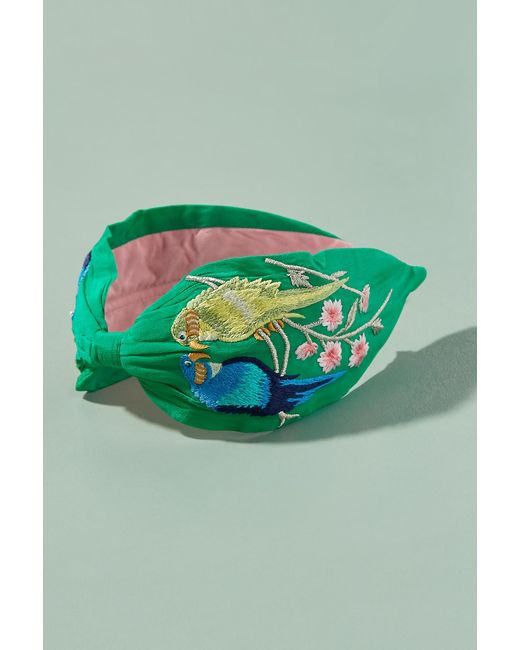 Anthropologie Green Embroidered Birds Of Paradise Headband