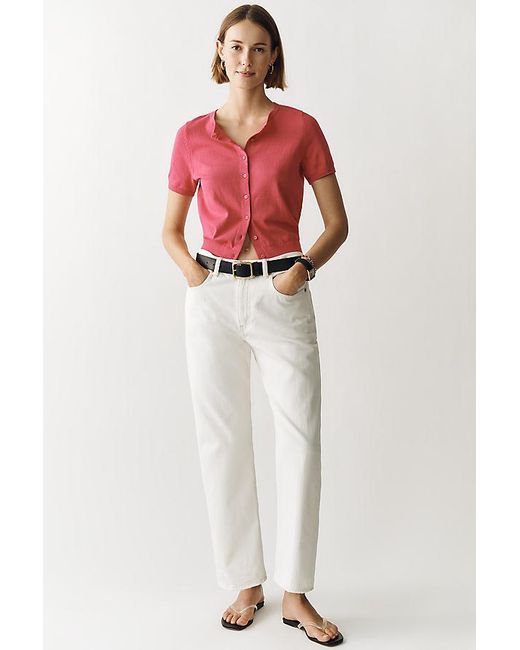 By Anthropologie Red The Juliet Cotton Cashmere Crew-Neck Cardigan: Short-Sleeve Edition