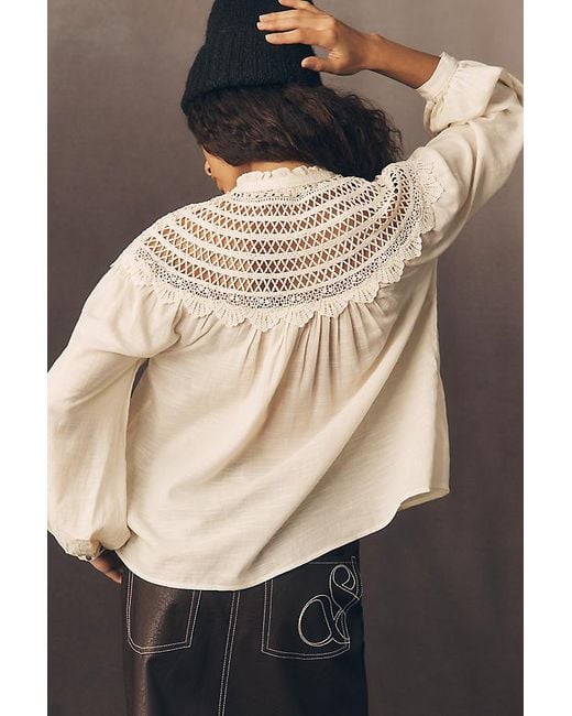Pilcro Natural Lace Yoke Peasant Blouse
