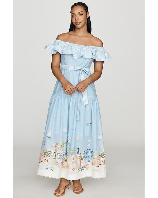 En Saison Blue Dawn Cotton Off-Shoulder Midi Dress