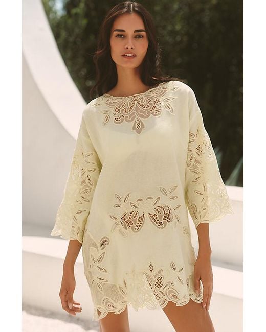 Celandine Natural Linen Lace Mini T-Shirt Dress