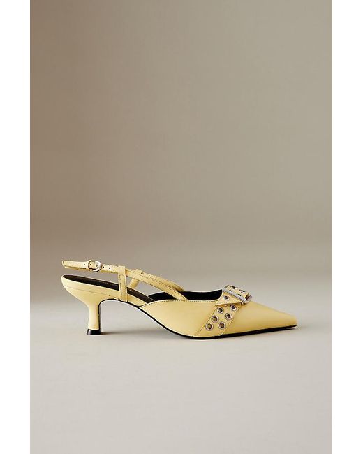 Anthropologie Metallic Maya Buckle Slingback Kitten Heels