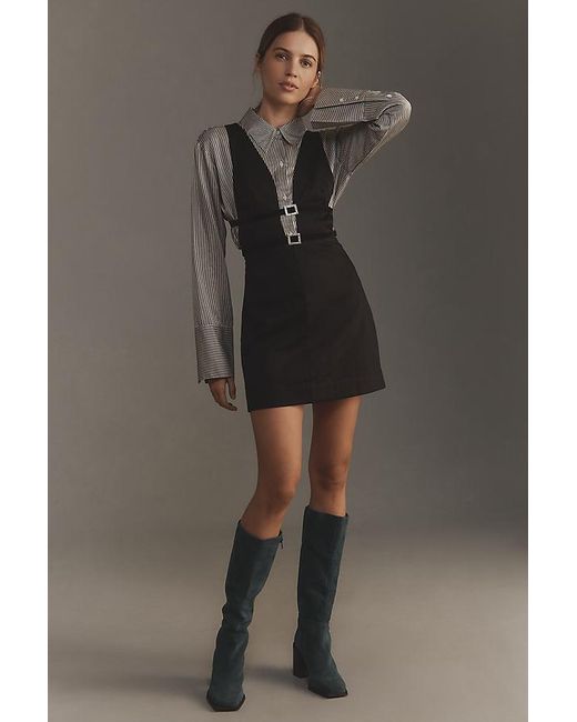 Maeve Gray Glam Buckle Pinafore Mini Dress