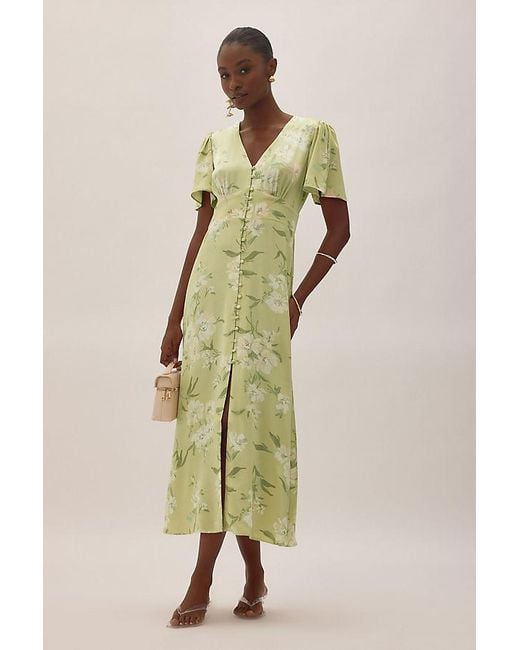 Nobody's Child Natural Erin V-Neck Button-Front Midi Dress