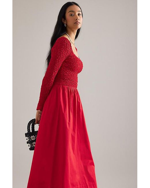 Damson Madder Red Malinda Long-Sleeve Smocked Midi Dress