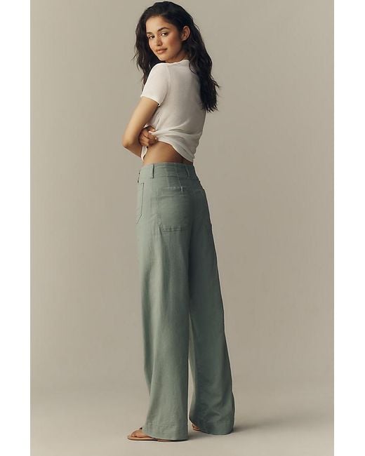 Maeve Blue The Colette Beachy Linen Full-Length Wide-Leg Trousers By