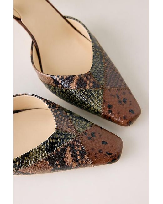 Maeve Natural Embossed Snake Print Leather Slingback Heels